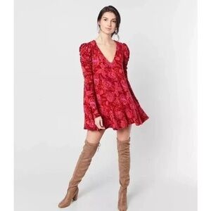 Free People Hello Lover Floral Dress Hard to Find Red Combo XS